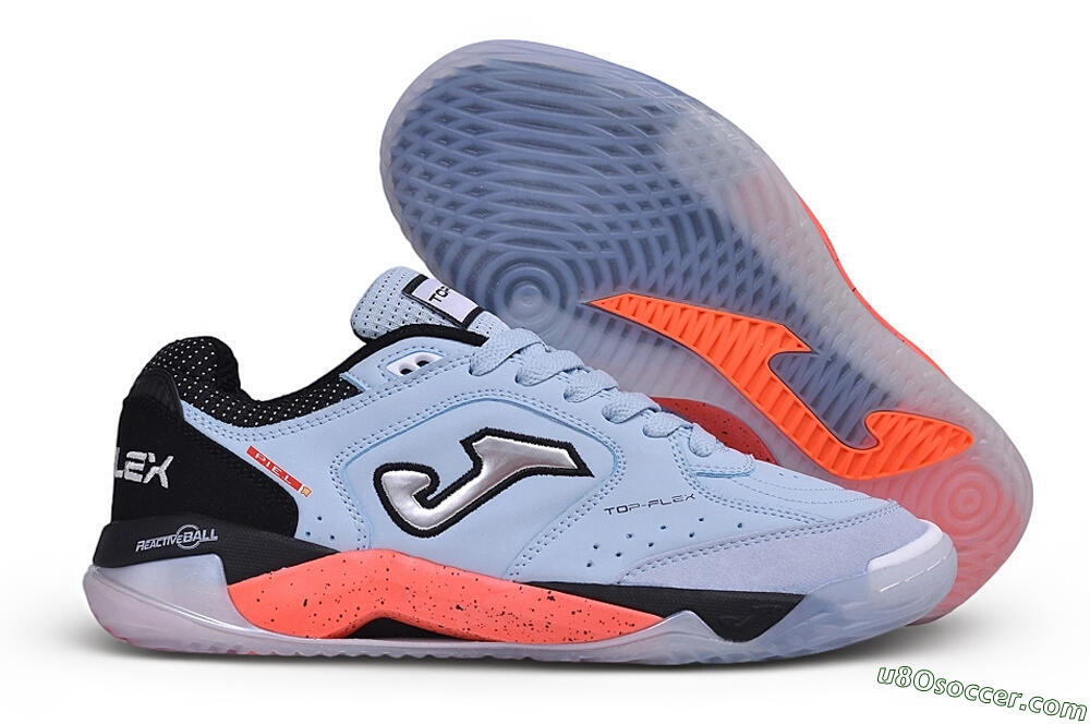 Joma Top Flex IC Indoor & Futsal Soccer Shoes - Blue/Sky Blue/Neon Coral 1