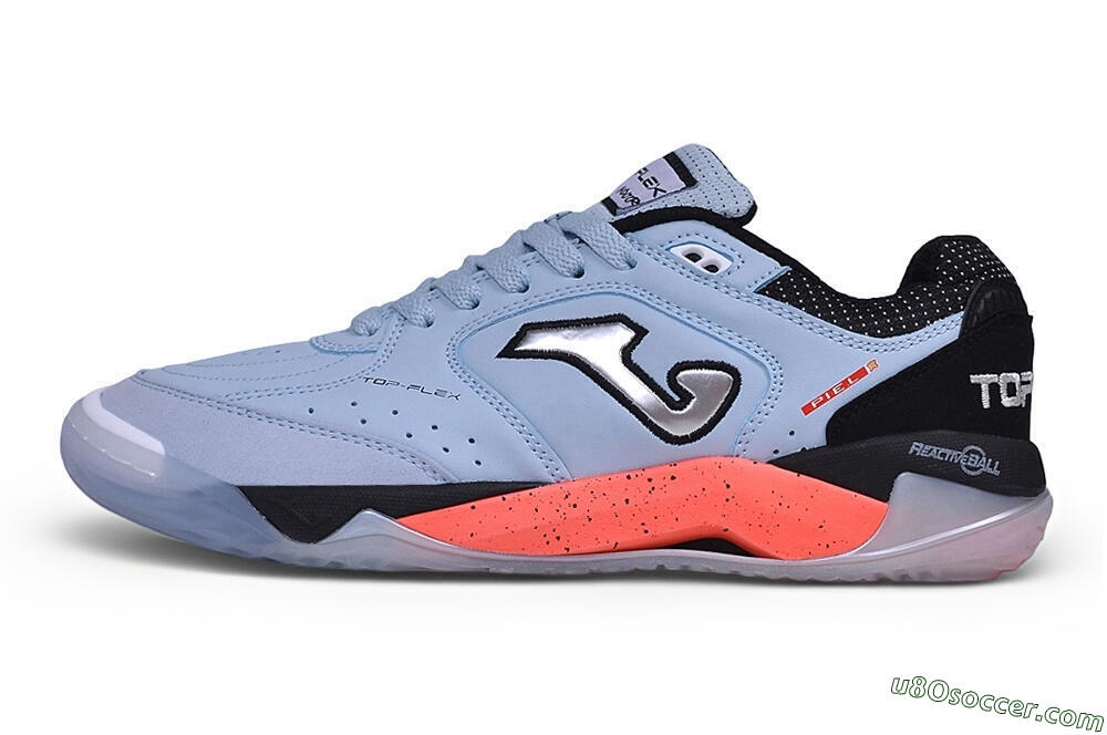 Joma Top Flex IC Indoor & Futsal Soccer Shoes - Blue/Sky Blue/Neon Coral 2