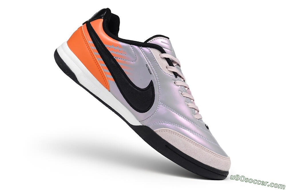 Nike Tiempo Streetgato Prm IC Indoor & Futsal Soccer Shoes - Silver/Iridescent Silver/Bright Mango 4