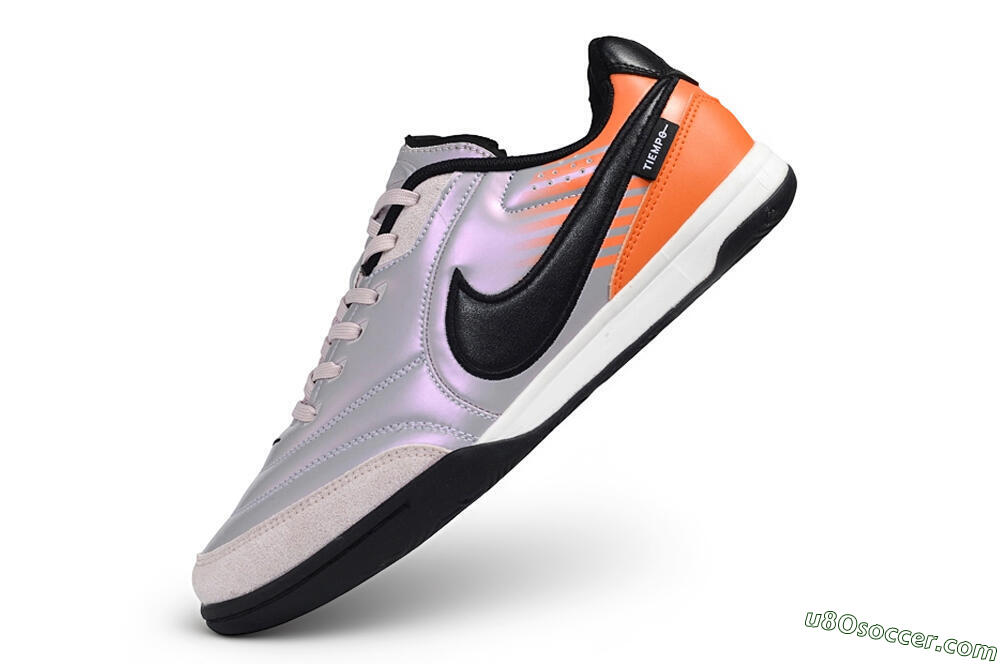 Nike Tiempo Streetgato Prm IC Indoor & Futsal Soccer Shoes - Silver/Iridescent Silver/Bright Mango 5