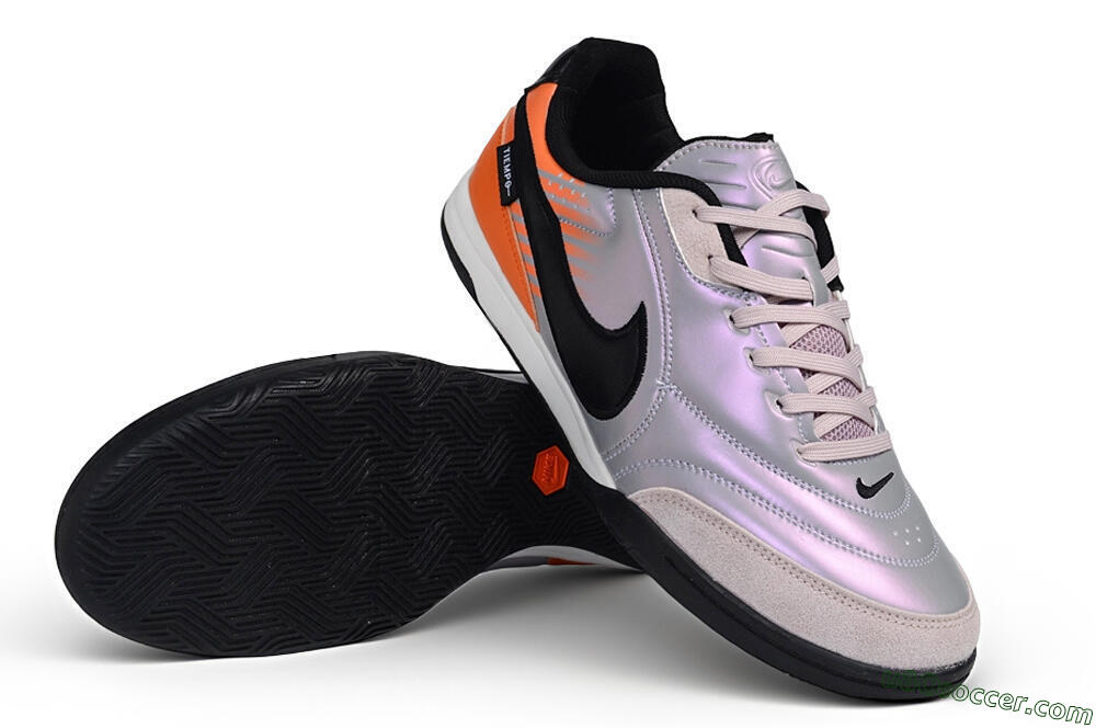 Nike Tiempo Streetgato Prm IC Indoor & Futsal Soccer Shoes - Silver/Iridescent Silver/Bright Mango 3