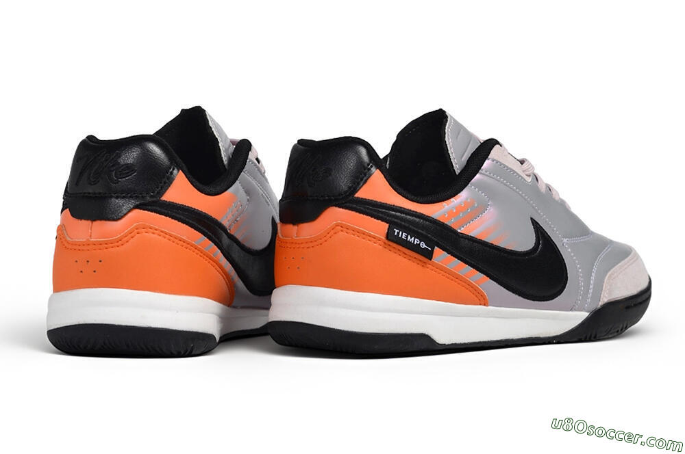 Nike Tiempo Streetgato Prm IC Indoor & Futsal Soccer Shoes - Silver/Iridescent Silver/Bright Mango 6