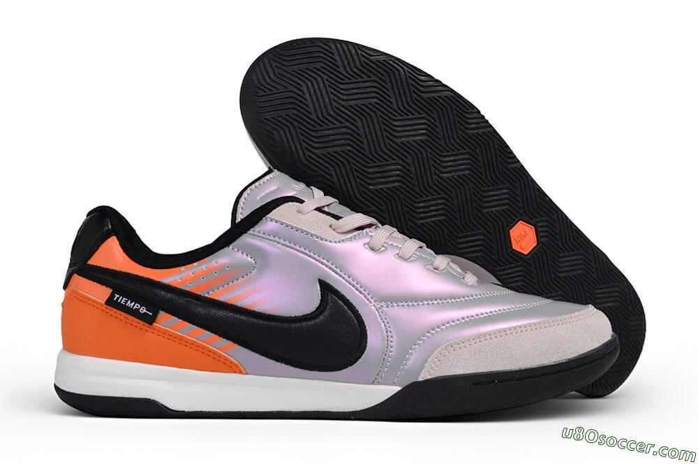 Nike Tiempo Streetgato Prm IC Indoor & Futsal Soccer Shoes - Silver/Iridescent Silver/Bright Mango 1