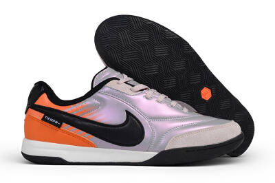 Nike Tiempo Streetgato Prm IC Indoor & Futsal Soccer Shoes - Silver/Iridescent Silver/Bright Mango