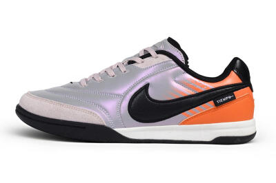 Nike Tiempo Streetgato Prm IC Indoor & Futsal Soccer Shoes - Silver/Iridescent Silver/Bright Mango