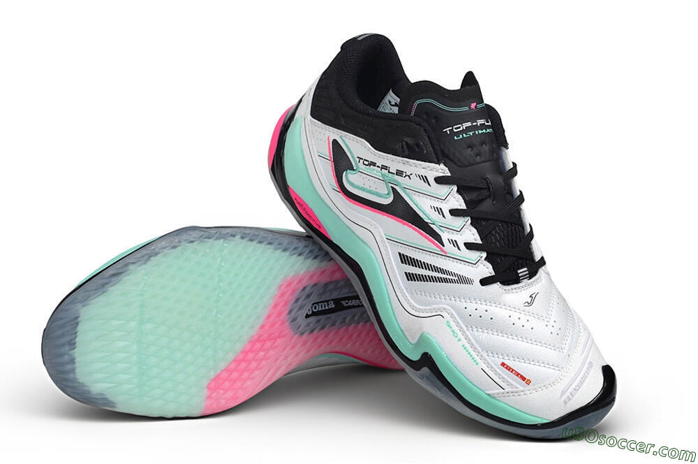 Joma Top Flex IC Indoor & Futsal Soccer Shoes - White/Mint Green/Electric Pink 3