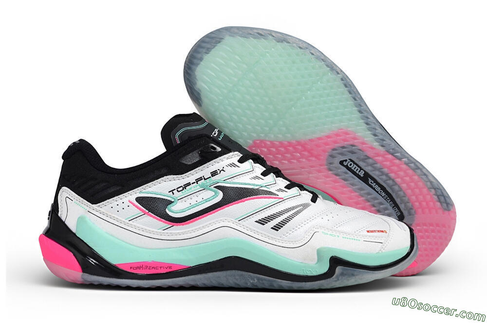 Joma Top Flex IC Indoor & Futsal Soccer Shoes - White/Mint Green/Electric Pink 1