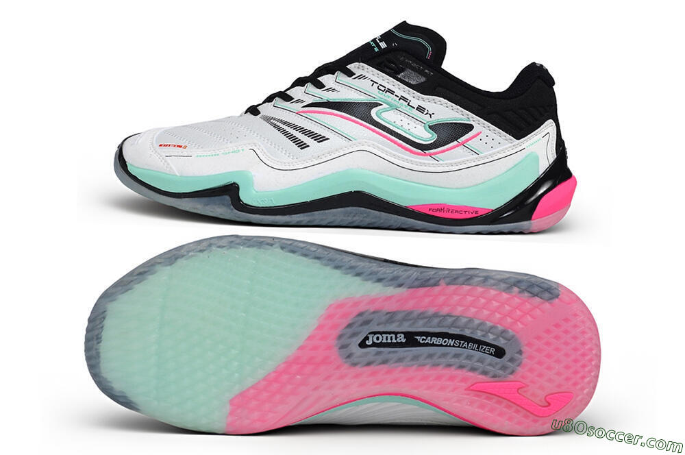 Joma Top Flex IC Indoor & Futsal Soccer Shoes - White/Mint Green/Electric Pink 0