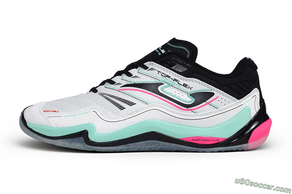 Joma Top Flex IC Indoor & Futsal Soccer Shoes - White/Mint Green/Electric Pink 2