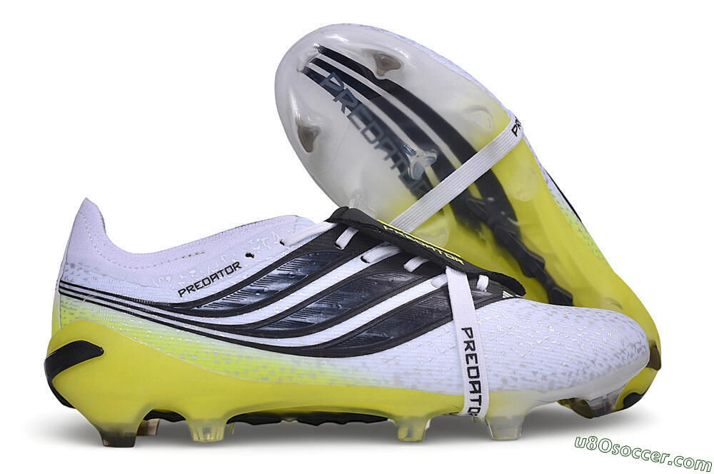 Adidas Predator 27 Elite Fold-Over Tongue FG Firm Ground Soccer Cleats - White/Core Black/Solar Yellow 1