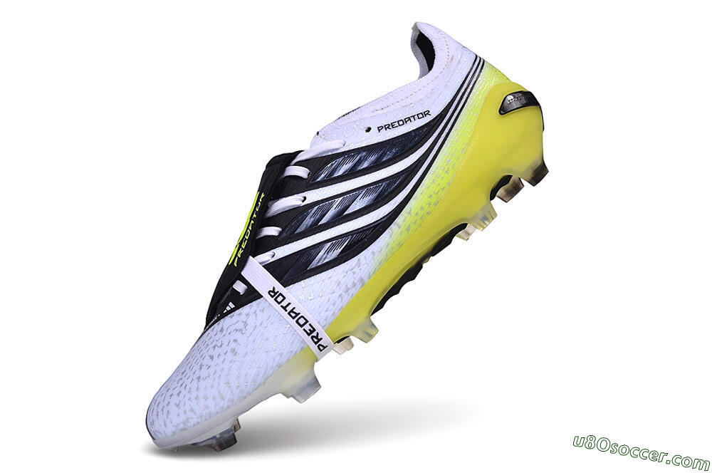 Adidas Predator 27 Elite Fold-Over Tongue FG Firm Ground Soccer Cleats - White/Core Black/Solar Yellow 5