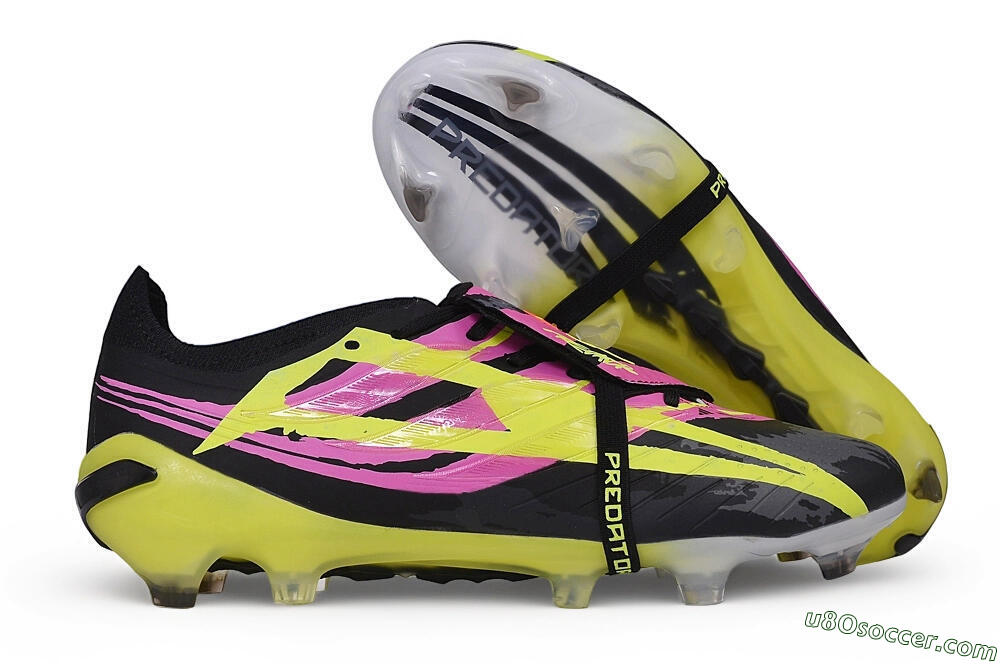 Adidas Predator 27 Elite Fold-Over Tongue FG Firm Ground Soccer Cleats - Black/Lucid Pink/Solar Yellow 1