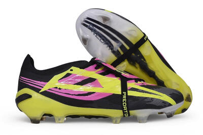 Adidas Predator 27 Elite Fold-Over Tongue FG Firm Ground Soccer Cleats - Black/Lucid Pink/Solar Yellow