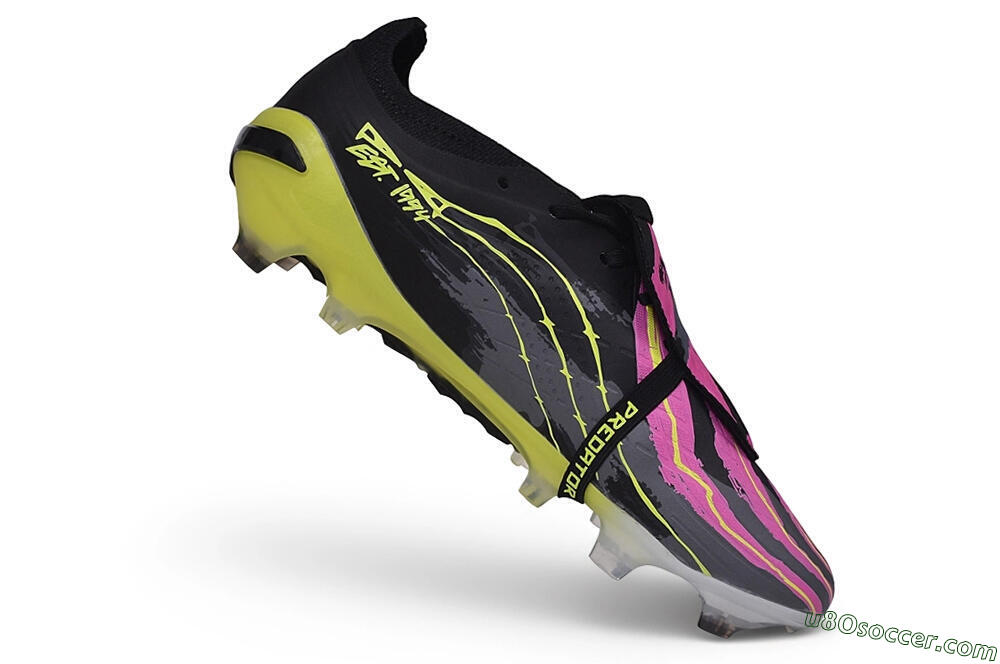 Adidas Predator 27 Elite Fold-Over Tongue FG Firm Ground Soccer Cleats - Black/Lucid Pink/Solar Yellow 4
