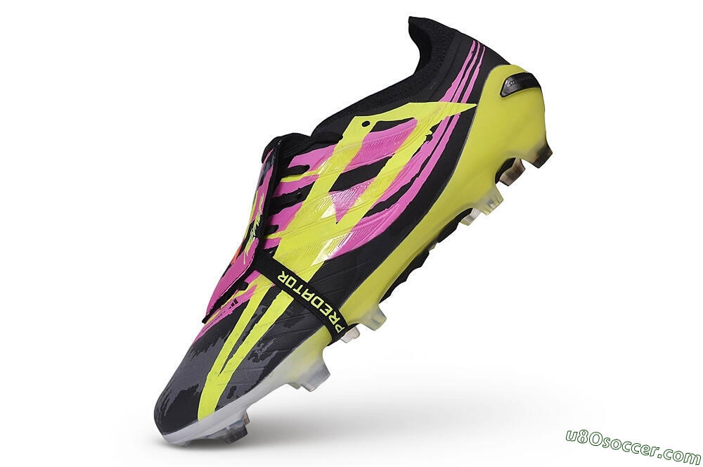 Adidas Predator 27 Elite Fold-Over Tongue FG Firm Ground Soccer Cleats - Black/Lucid Pink/Solar Yellow 5