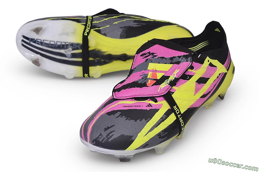 Adidas Predator 27 Elite Fold-Over Tongue FG Firm Ground Soccer Cleats - Black/Lucid Pink/Solar Yellow 3