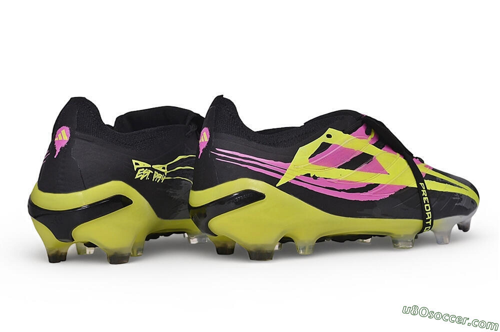 Adidas Predator 27 Elite Fold-Over Tongue FG Firm Ground Soccer Cleats - Black/Lucid Pink/Solar Yellow 6