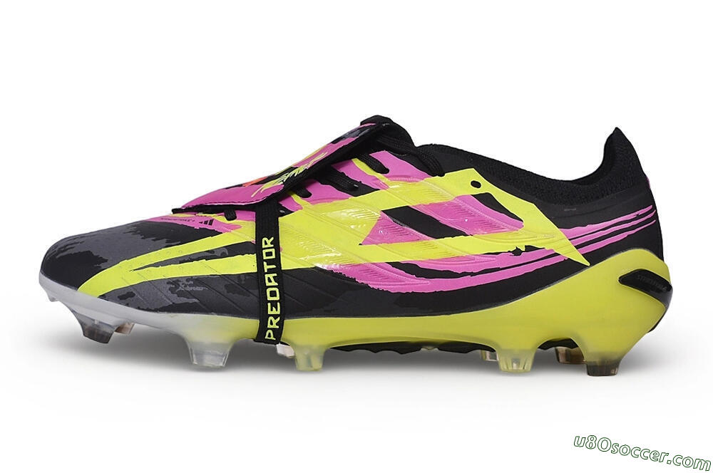 Adidas Predator 27 Elite Fold-Over Tongue FG Firm Ground Soccer Cleats - Black/Lucid Pink/Solar Yellow 2