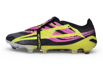 Adidas Predator 27 Elite Fold-Over Tongue FG Firm Ground Soccer Cleats - Black/Lucid Pink/Solar Yellow