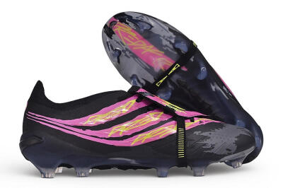 Adidas Predator 27 Elite Fold-Over Tongue FG Firm Ground Soccer Cleats - Black/Lucid Pink/Solar Yellow