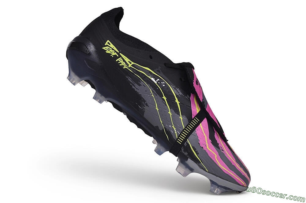 Adidas Predator 27 Elite Fold-Over Tongue FG Firm Ground Soccer Cleats - Black/Lucid Pink/Solar Yellow 4