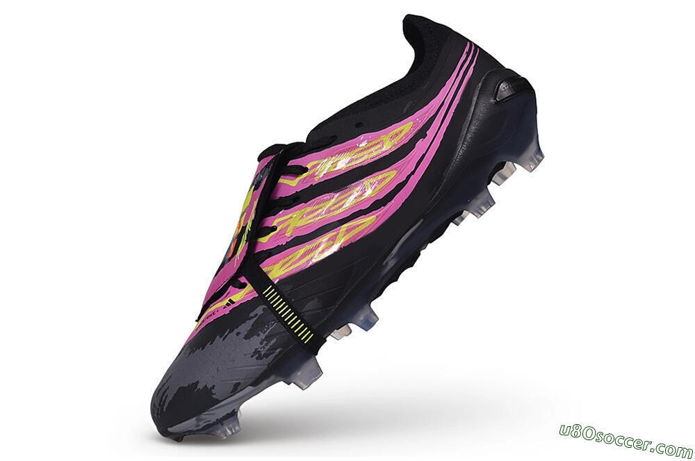 Adidas Predator 27 Elite Fold-Over Tongue FG Firm Ground Soccer Cleats - Black/Lucid Pink/Solar Yellow 5
