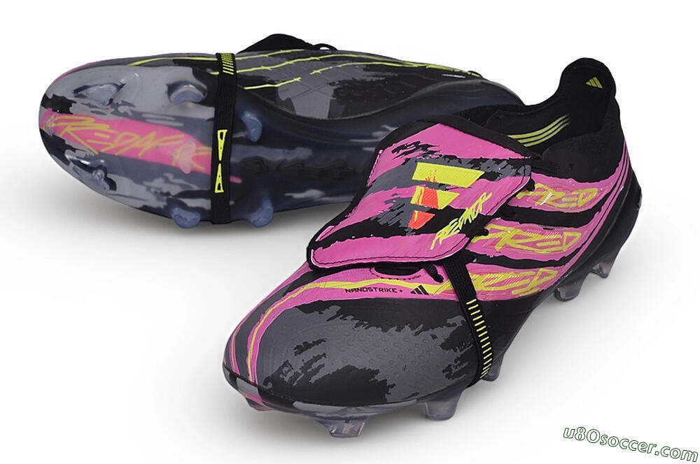 Adidas Predator 27 Elite Fold-Over Tongue FG Firm Ground Soccer Cleats - Black/Lucid Pink/Solar Yellow 3