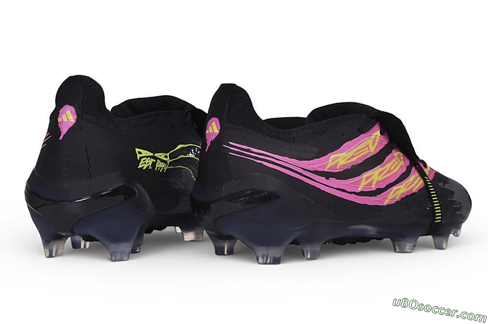 Adidas Predator 27 Elite Fold-Over Tongue FG Firm Ground Soccer Cleats - Black/Lucid Pink/Solar Yellow 6