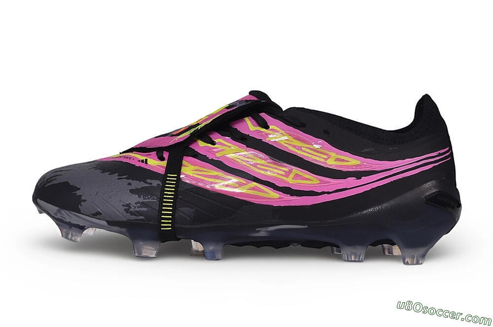 Adidas Predator 27 Elite Fold-Over Tongue FG Firm Ground Soccer Cleats - Black/Lucid Pink/Solar Yellow 2