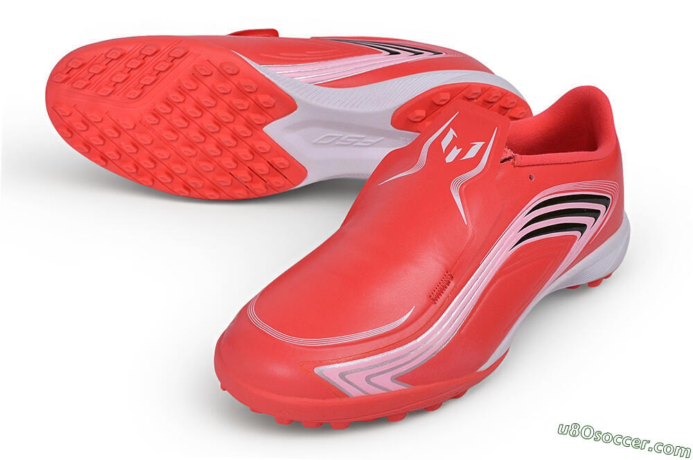Messi x Adidas F50 Elite Laceless TF Artificial Turf Soccer Shoes - Red/Solar Red/White 3