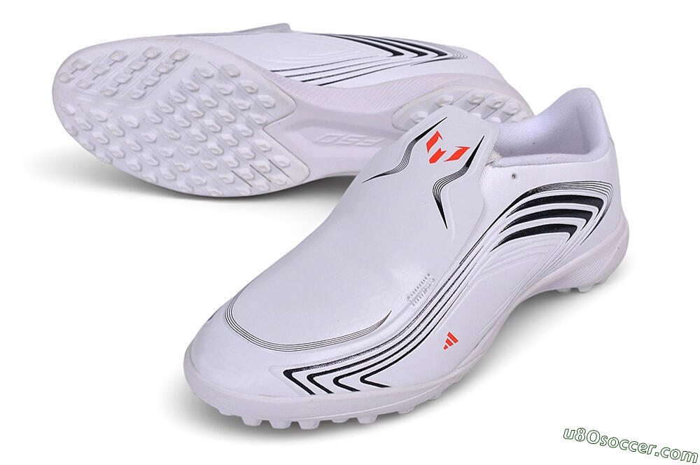 Messi x Adidas F50 Elite Laceless TF Artificial Turf Soccer Shoes - White/Cloud White/Core Black 3