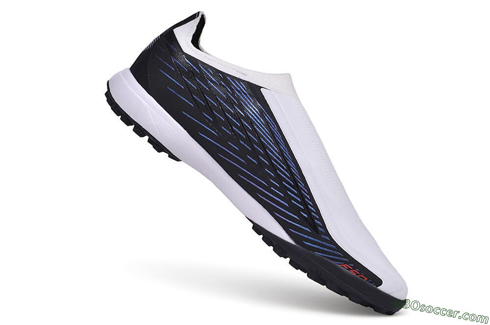 Adidas F50 Hyperfast League Laceless TF Artificial Turf Soccer Shoes - White/Core Black/Lucid Blue 4