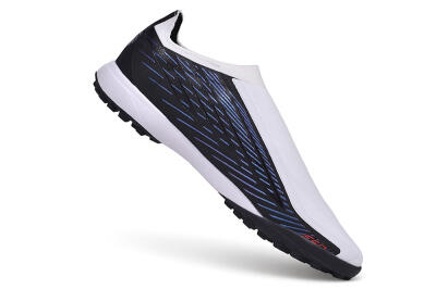 Adidas F50 Hyperfast League Laceless TF Artificial Turf Soccer Shoes - White/Core Black/Lucid Blue