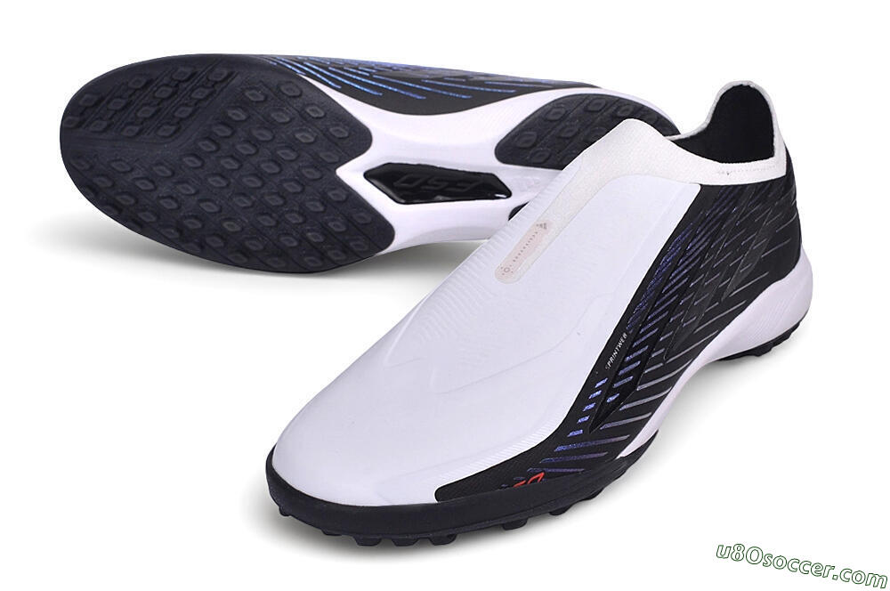Adidas F50 Hyperfast League Laceless TF Artificial Turf Soccer Shoes - White/Core Black/Lucid Blue 3