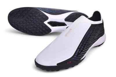 Adidas F50 Hyperfast League Laceless TF Artificial Turf Soccer Shoes - White/Core Black/Lucid Blue