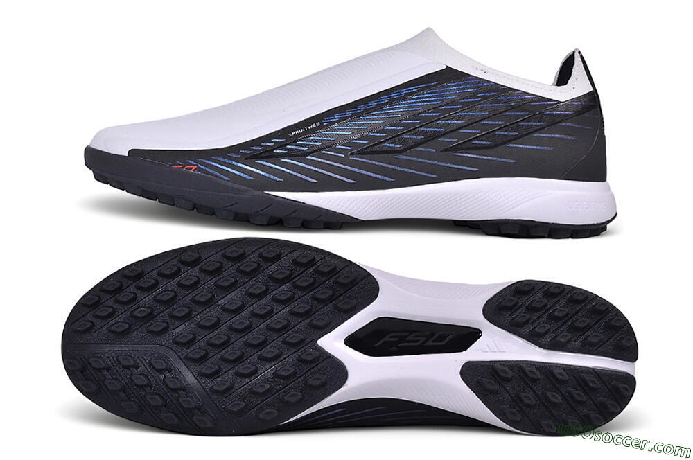 Adidas F50 Hyperfast League Laceless TF Artificial Turf Soccer Shoes - White/Core Black/Lucid Blue 0