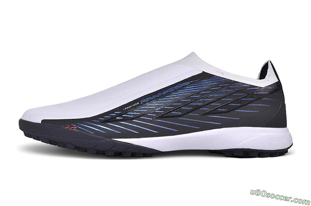 Adidas F50 Hyperfast League Laceless TF Artificial Turf Soccer Shoes - White/Core Black/Lucid Blue 2