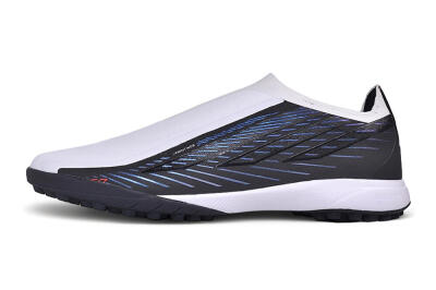 Adidas F50 Hyperfast League Laceless TF Artificial Turf Soccer Shoes - White/Core Black/Lucid Blue