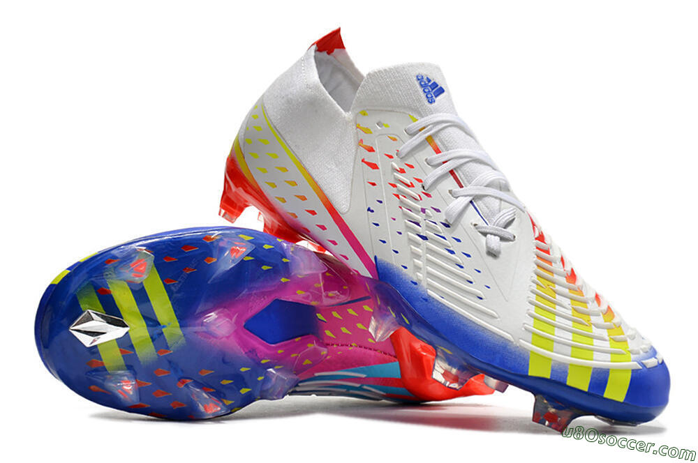 Adidas Predator FIFA World Cup Qatar 2022 Edge+ FG Firm Ground Soccer Cleats - White/Red/Blue 3