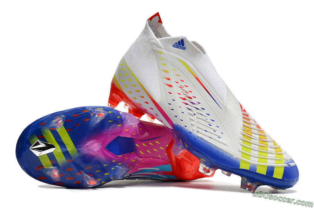 Adidas Predator FIFA World Cup Qatar 2022 Edge+ FG Firm Ground Soccer Cleats - White/Red/Blue 3