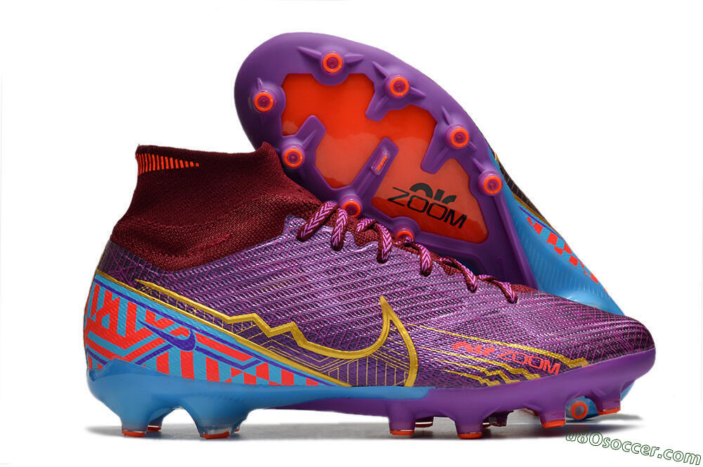 Nike Air Zoom Mercurial Superfly 9 Elite AG Artificial Grass Soccer Cleats - Red/Gold/Blue 1