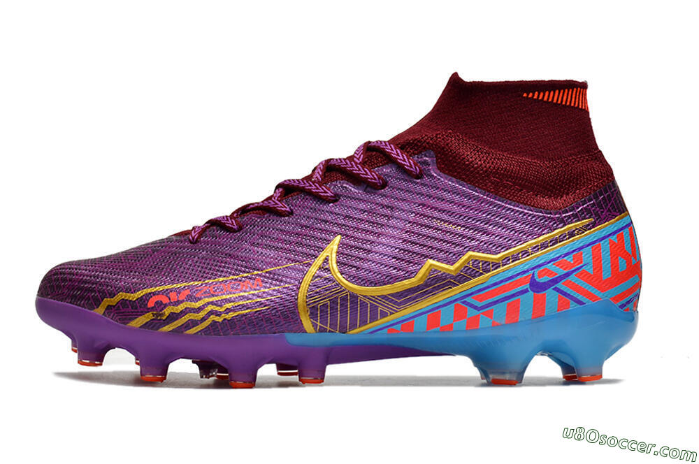 Nike Air Zoom Mercurial Superfly 9 Elite AG Artificial Grass Soccer Cleats - Red/Gold/Blue 2
