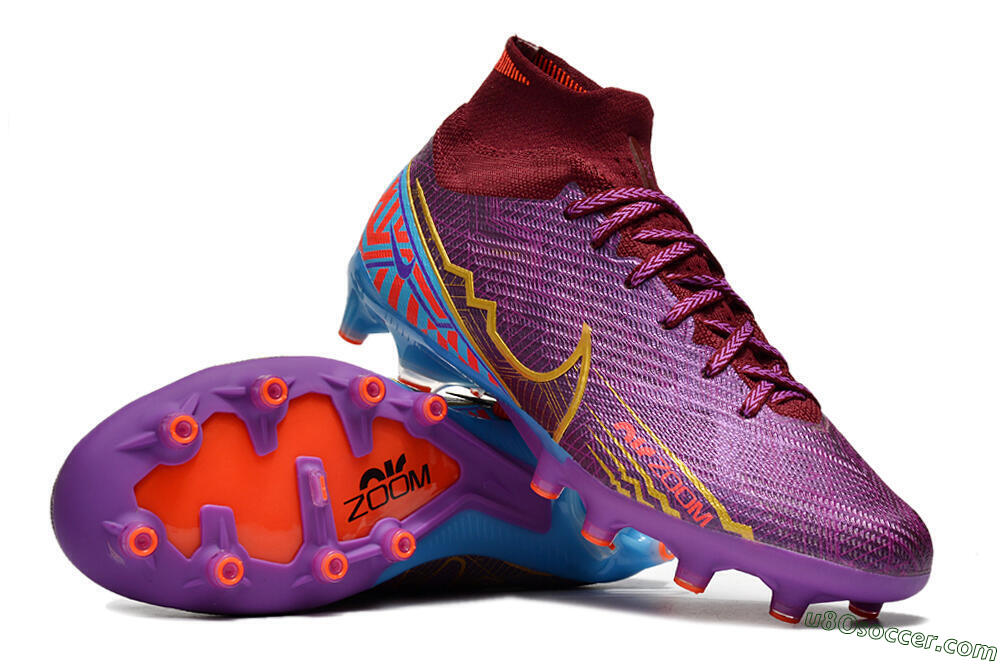 Nike Air Zoom Mercurial Superfly 9 Elite AG Artificial Grass Soccer Cleats - Red/Gold/Blue 3