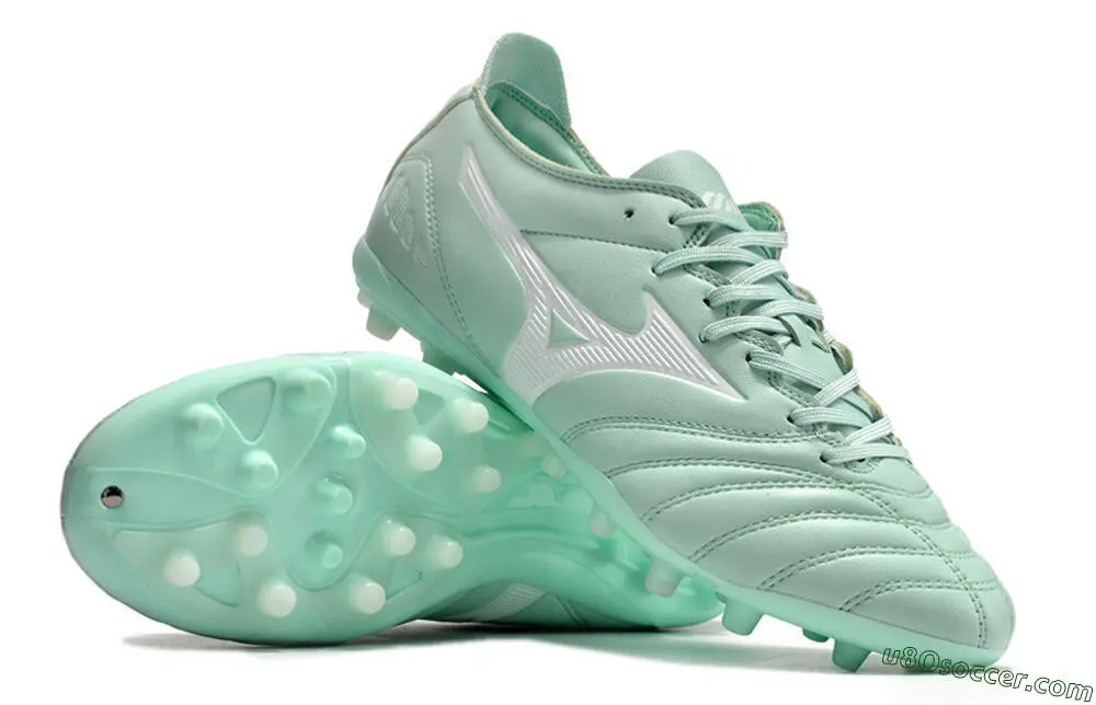 Mizuno Morelia サッカーシューズ グレー/グリーン Morelia Neo IV Pro FG by Mizuno - White/Green Gecko / World Rugby Shop