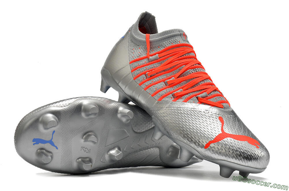 Silver and Blue FG Soccer Cleats: Puma Future Z 1.3 Instinct