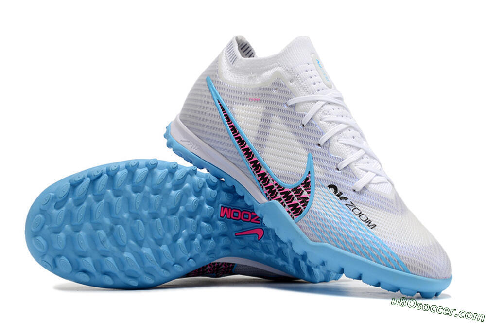 Nike Mercurial Vapor 15 Elite TF Artificial Turf Soccer Shoes - White/Blue/Pink 3