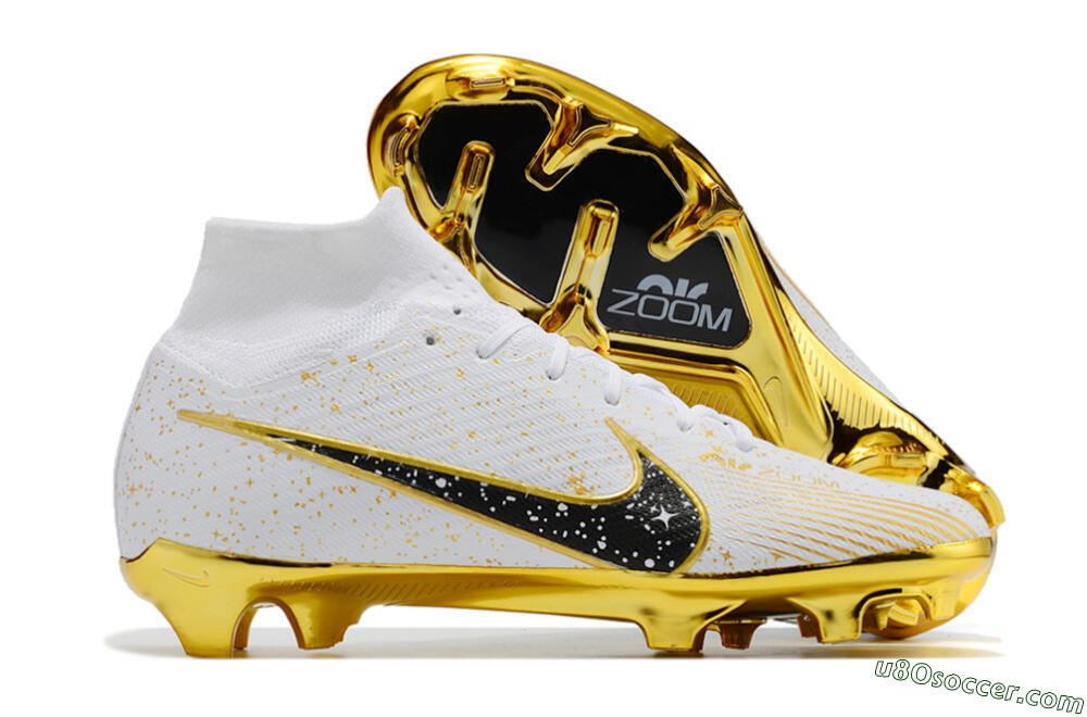 Nike Air Zoom Mercurial Superfly 9 Elite FG Firm Ground Soccer Cleats - White/Black/Gold 1