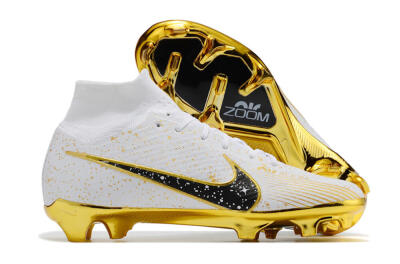 Nike Air Zoom Mercurial Superfly 9 Elite FG Firm Ground Soccer Cleats - White/Black/Gold