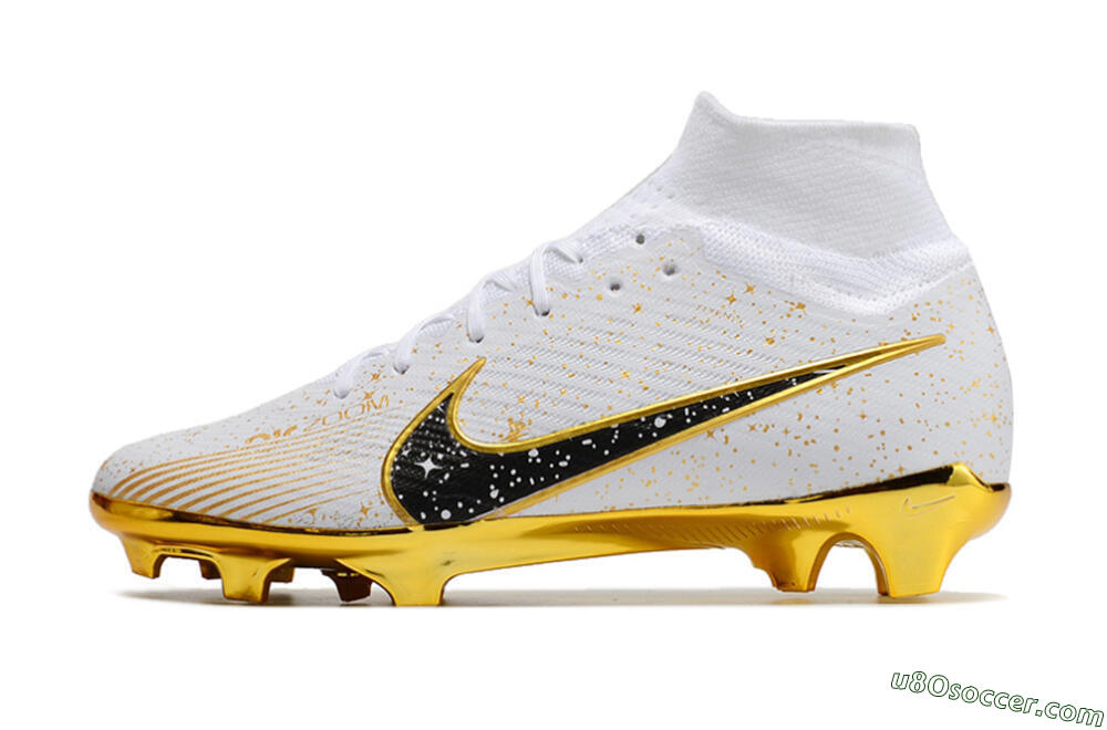 Nike Air Zoom Mercurial Superfly 9 Elite FG Firm Ground Soccer Cleats - White/Black/Gold 2