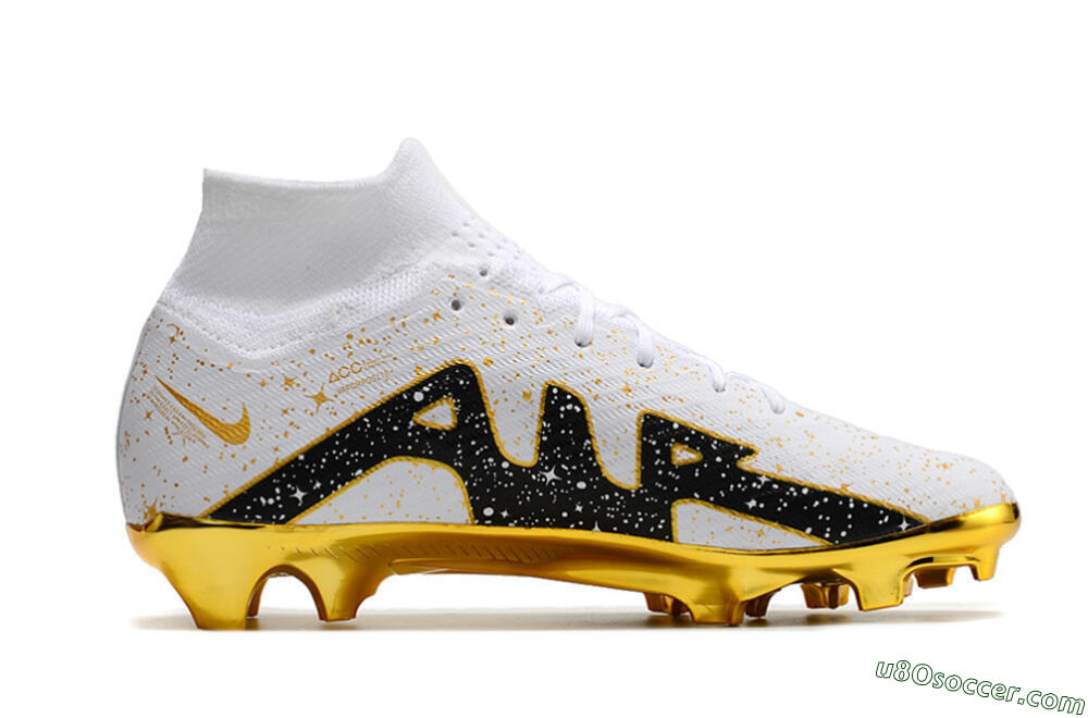 Nike Air Zoom Mercurial Superfly 9 Elite FG Firm Ground Soccer Cleats - White/Black/Gold 4